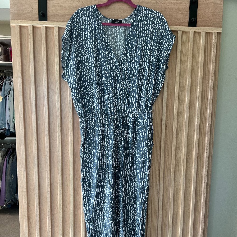 Vici Women's Navy and Cream Polka Dot Jumpsuit, Size L NWOT